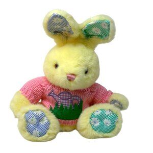 KIDS OF AMERICA Yellow Bunny Rabbit Plush Pink Crochet Sweater Floral Watering